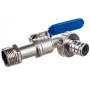 Кран шаровой водоразборный 1/2" Aqualink Эко сливной с латунным штуцером, рычаг синий