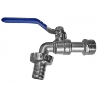 Кран шаровой водоразборный 1/2" Aqualink Эко сливной с латунным штуцером, рычаг синий