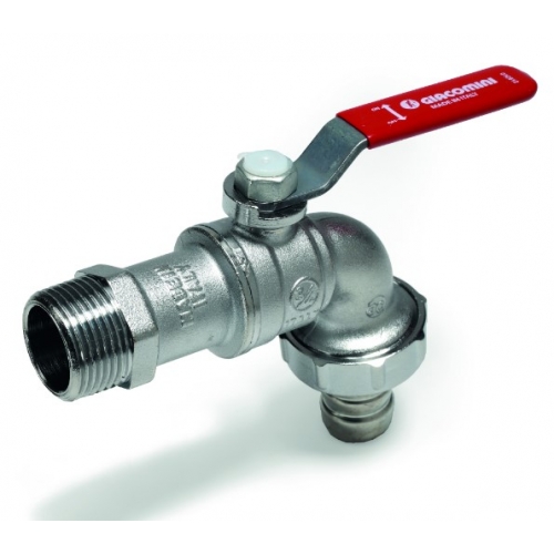 Кран шаровой водоразборный 1" Giacomini R621 сливной с латунным штуцером, рукоятка красная купить в интернет магазине Санрай73