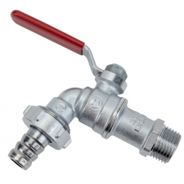 Кран шаровой водоразборный 1/2" Giacomini R621 сливной с латунным штуцером, рукоятка красная