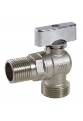 Кран шаровой угловой 1/2"НР х 3/4"НР ручка-бабочка, никелированный
