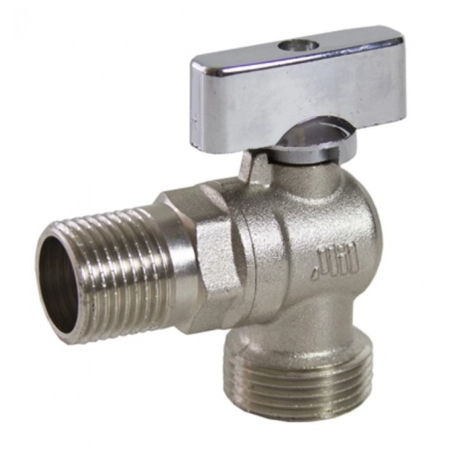 Кран шаровой угловой 1/2"НР х 3/4"НР ручка-бабочка, никелированный купить в интернет магазине Санрай73