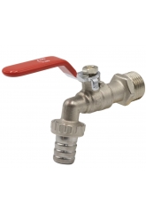 Кран шаровой водоразборный 1/2" Эконом сливной с латунным штуцером, рукоятка красная
