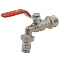 Кран шаровой водоразборный 1/2" Эконом сливной с латунным штуцером, рукоятка красная