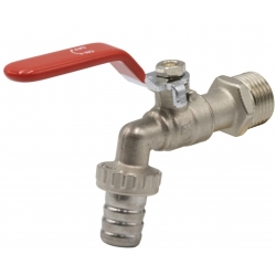 Кран шаровой водоразборный 1/2" Эконом сливной с латунным штуцером, рукоятка красная