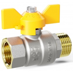 Кран газовый 1/2"ВР/НР LD Pride неполнопроходной, бабочка желтая
