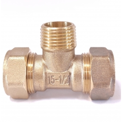 Тройник Hydrosta 15мм х 1/2"нр х 15мм, для нержавеющей гофротрубы