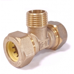 Тройник Hydrosta 15мм х 1/2"нр х 15мм, для нержавеющей гофротрубы