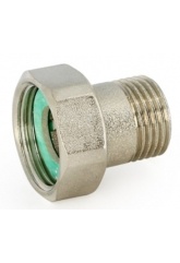 Соединение с накидной гайкой 3/4"вр х 1/2"нр Uni-Fitt, плоская прокладка, никелированное