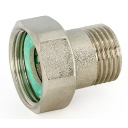 Соединение с накидной гайкой 3/4"вр х 1/2"нр Uni-Fitt, плоская прокладка, никелированное