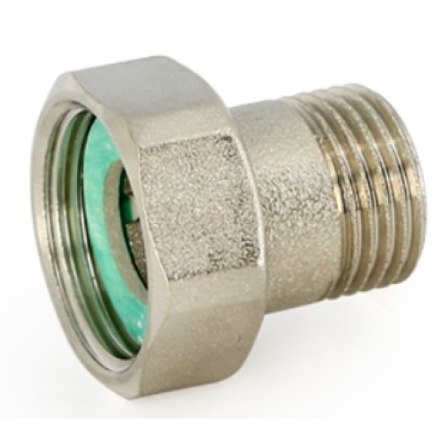 Соединение с накидной гайкой 3/4"вр х 1/2"нр Uni-Fitt, плоская прокладка, никелированное купить в интернет магазине Санрай73