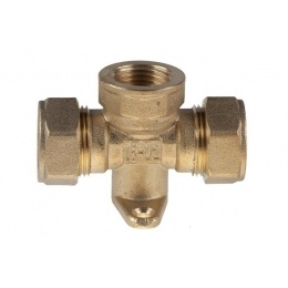 Тройник установочный 15мм х 1/2"вр х 15мм Hydrosta, для нержавеющей гофротрубы