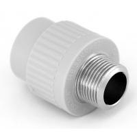 Муфта 20 мм х 3/4"нр Heisskraft PP-R серый с резьбой для полипропиленовых труб