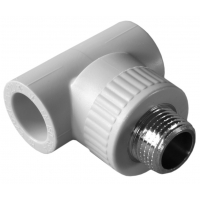 Тройник 20 мм х 1/2"нр х 20 мм Heisskraft PP-R серый с резьбой для полипропиленовых труб