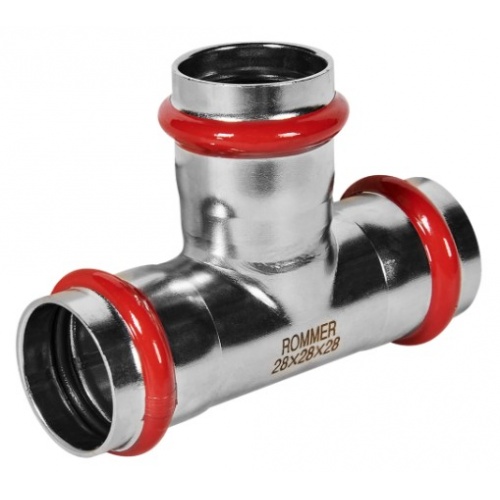 Тройник 28мм х 28мм х 28мм Rommer пресс раструб для труб из нержавеющей стали купить в интернет магазине Санрай73