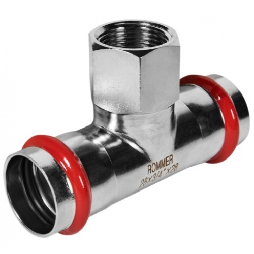 Тройник 28мм х 3/4"вр х 28мм Rommer пресс раструб раструб, для труб из нержавеющей стали купить в интернет магазине Санрай73