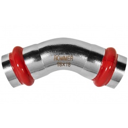Угольник 18мм х 18мм 45° Rommer пресс раструб-раструб для труб из нержавеющей стали