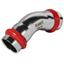 Угольник 18мм х 18мм 45° Rommer пресс раструб-раструб для труб из нержавеющей стали