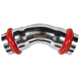 Угольник 22мм х 22мм 45° Rommer пресс раструб-раструб для труб из нержавеющей стали