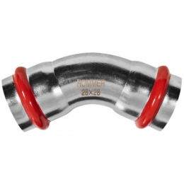 Угольник 28мм х 28мм 45° Rommer пресс раструб-раструб для труб из нержавеющей стали