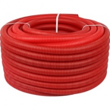 Труба гофрированная ПНД, цвет красный, наружным диаметром 35мм для труб 26мм STOUT (50м) бухта