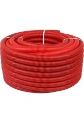 Труба гофрированная ПНД, цвет красный, наружным диаметром 28мм для труб 20мм STOUT (50м) бухта