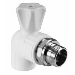 Кран радиаторный со сгоном Valfex PP-R белый 20мм х 1/2"нр, угловой, для полипропиленовых труб