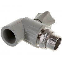 Кран 20 мм х 1/2"нр угловой радиаторный со сгоном Valfex PP-R серый для полипропиленовых труб