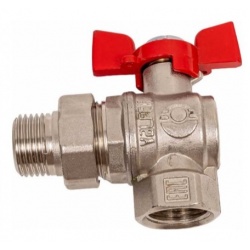 Кран шаровой со сгоном 3/4"ВР/НР Valfex Premium угловой, бабочка красная, полнопроходной