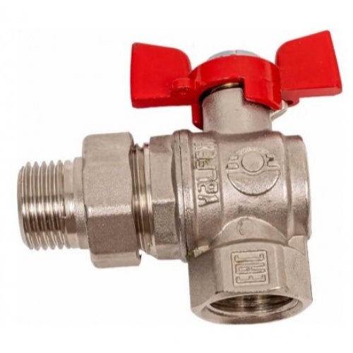 Кран шаровой со сгоном 3/4"ВР/НР Valfex Premium угловой, бабочка красная, полнопроходной купить в интернет магазине Санрай73