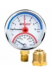 Термоманометр радиальный Valfex 63мм, 6bar, 120°C, 1/2", с контрольной стрелкой