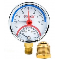 Термоманометр радиальный Valfex 63мм, 6bar, 120°C, 1/2", с контрольной стрелкой