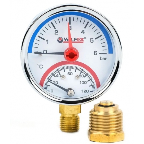 Термоманометр радиальный Valfex 63мм, 6bar, 120°C, 1/2", с контрольной стрелкой купить в интернет магазине Санрай73
