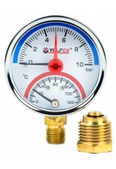 Термоманометр радиальный Valfex 63мм, 10bar, 120°C, 1/2", с контрольной стрелкой
