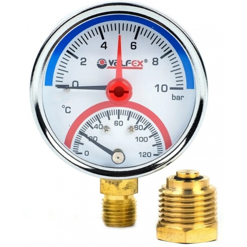 Термоманометр радиальный Valfex 63мм, 10bar, 120°C, 1/2", с контрольной стрелкой купить в интернет магазине Санрай73