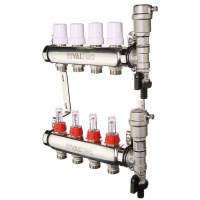 Коллекторная группа Valtec VTc.589.EMNX 1"х3/4" 4 выхода с регулирующими клапанами и расходомерами