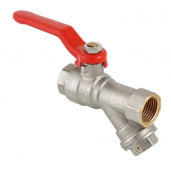 Кран-фильтр шаровой 1/2"ВР/ВР 500 мкм Valtec рукоятка стальная красная