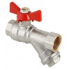 Кран-фильтр шаровой 1/2"ВР/ВР 500 мкм Valtec бабочка красная