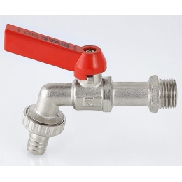 Кран шаровой водоразборный 1/2" Valtec сливной с латунным штуцером, рукоятка красная