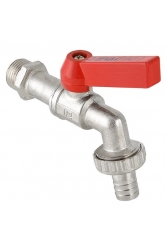 Кран шаровой водоразборный 1/2" Valtec сливной с латунным штуцером, рукоятка красная