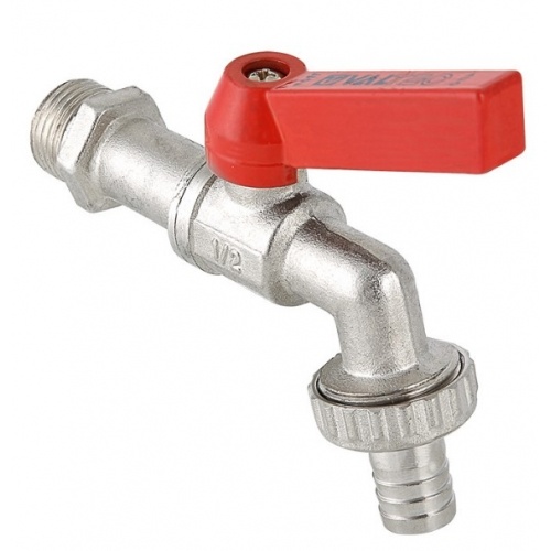 Кран шаровой водоразборный 1/2" Valtec сливной с латунным штуцером, рукоятка красная купить в интернет магазине Санрай73