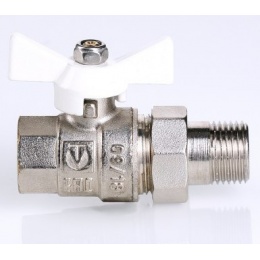 Кран шаровой со сгоном 1/2"ВР/НР Valtec Base прямой, ручка-бабочка белая