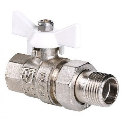 Кран шаровой со сгоном 1/2"ВР/НР Valtec Base прямой, ручка-бабочка белая купить в интернет магазине Санрай73