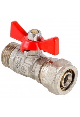 Кран шаровой 16мм цанга х 1/2"НР VALTEC  бабочка, для металлопластика