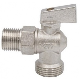 Кран шаровой угловой 1/2"НР х 3/4"НР VRT ручка-флажок, никелированный