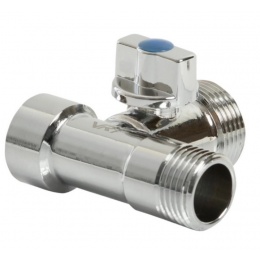 Кран шаровой трехпроходной 1/2"ВР х 3/4"НР х 1/2"НР VRT для стиральных и посудомоечных машин