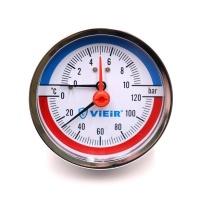Термоманометр аксиальный Vieir 80мм, 10bar, 120°C, 1/2", с автоматическим запорным клапаном