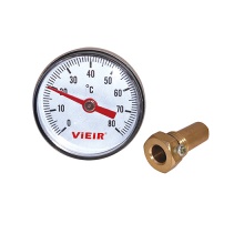 Термометр погружной Vieir 40мм, 120°C, гильза 25мм, 1/4"нр, биметаллический