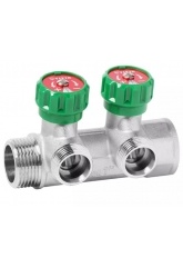 Коллектор регулирующий Vieir 1"x3/4"EK, с 2 отводами под евроконус, вентили