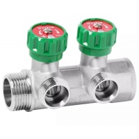 Коллектор регулирующий Vieir 1"x3/4"EK, с 2 отводами под евроконус, вентили